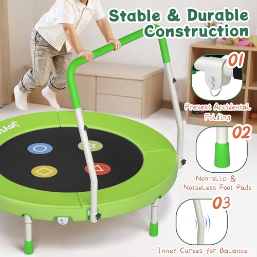 Green 36-Inch Foldable Toddler Trampoline with Adjustable Handle - Indoor Outdoor Mini Rebounder