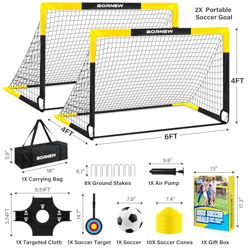 Black Yellow 6' x 4' Kid Soccer Goal and Ball Targets Set with Accessories