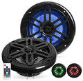 BELVA 6.5-Inch 2-Way Marine Coaxial Speakers with Multi-Color LED - Black, 500W Peak