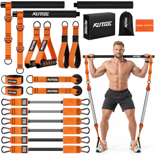 Heavy Duty Pilates Bar Kit with Resistance Bands - Orange, 270LBS
