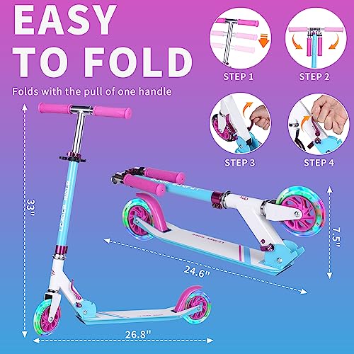 Kids RGB Light Up LED Kick Scooter - Collapsible Portable & Lightweight - Black+Pink