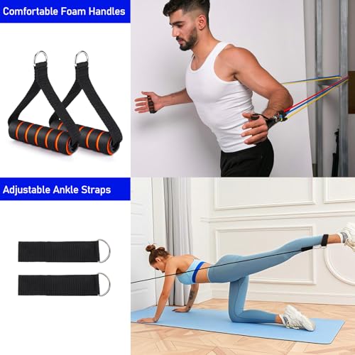 Resistance Band Wall Mount System with 5 Resistance Bands & Accessories - Space Saving Home Gym