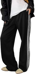 Skiennix Women's Wide Leg Track Pants - Striped Sweatpants with Elastic High Waist & Pockets