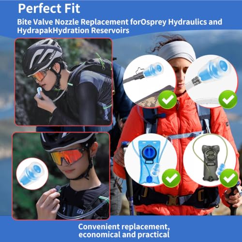 Blue 4-Pack Water Bottle Bite Valve Replacement with Shutoff & Tube O-Ring