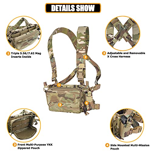 KRYDEX Tactical Chest Rig with Triple Mag Pouch Insert - Mc Variation