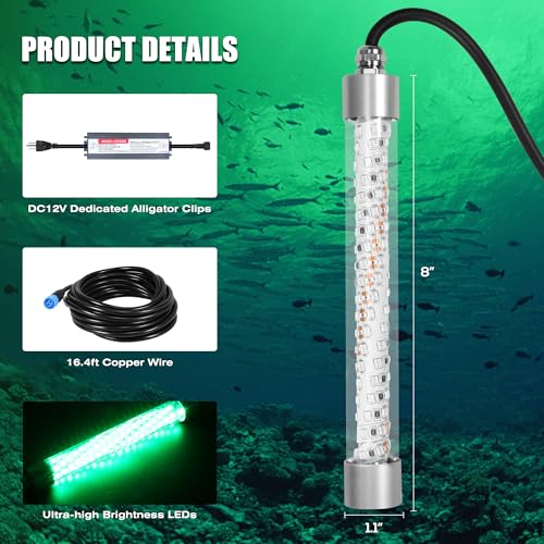 HUSUKU Green FS0-3 Underwater Fishing Light for Kayak & Marine Use 12V/110V