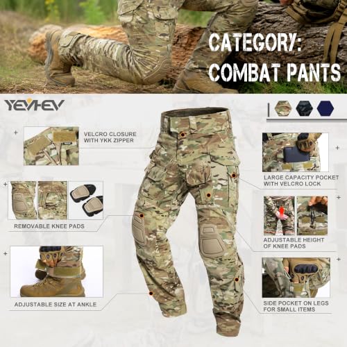 Men's Tactical Combat Suit Set - Large Multicam Military Uniform with Knee Pads