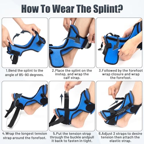 Blue Plantar Fasciitis Night Splint with Massage Ball 2 Pack - Adjustable Support