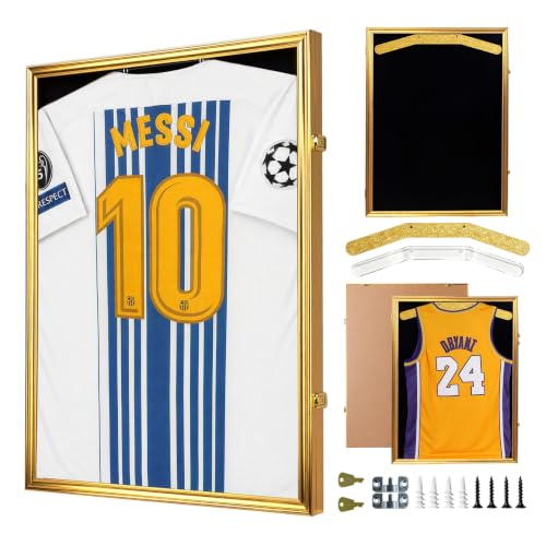 Gold Frame Jersey Display Case with UV Protection Acrylic & Black Background - Model: Gold Frame