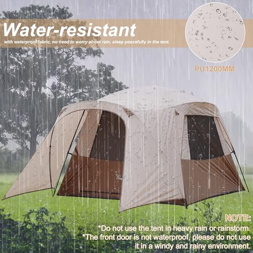 Vidalido Brown 4-Person Waterproof Family Camping Tent with Mesh Doors & Windows