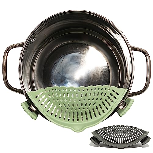 Green and Gray Silicone Kitchen Clip-On Strainers for Pots - 2 Pack