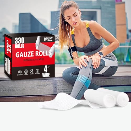 330 Pack Gauze Rolls - 4 in x 4.1 Yards, Individually Sealed, Non-Stick, Elastic Wound Dressings, First Aid Supplies