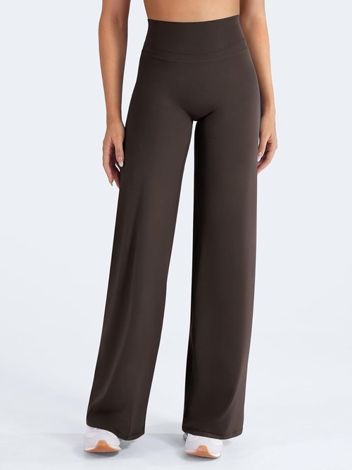 HIGORUN High Waisted Straight Leggings - No Front Seam Workout Pants for Women | 31" Casual Gym Yoga Trousers