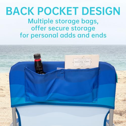 #WEJOY Folding Beach Chair for Adults - High Back, Lightweight, 2 Pack Dark Blue & White