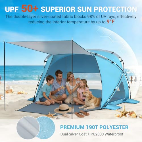 Beach Tent Sun Shelter with Canopy for 4-6 People - Blue Variation