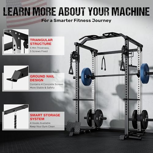 Goimu Black DP01 Power Cage with Cable Crossover & Dual Pulleys, 2000LBS Squat Rack for Home Gym