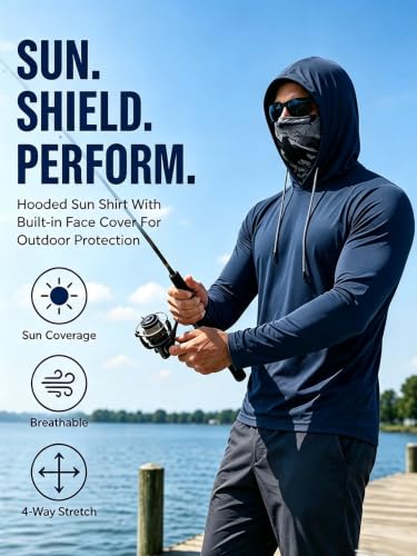 Men's Sun Hoodie with Mesh Mask - Medium Compression, 3-Pack Outdoor UV Protection