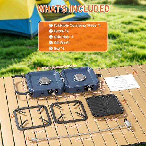Blue 2 Burner Propane Camping Stove with Griddle - Portable, 24000BTU