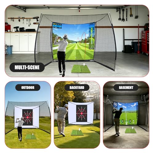 Golf Hitting Net with HD Impact Screen & Target Cloth - Black, 10x8ft Portable Practice Cage