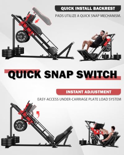 Red 3-in-1 Leg Press Hack Squat Machine with Back Support Cushion