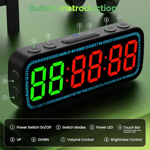 Black Bluetooth Gym Timer Clock with App Control & Large LED Display