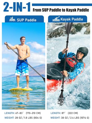 Aluminium Shaft SUP & Kayak Paddle Set - Black, 67-83 Inches, Adjustable