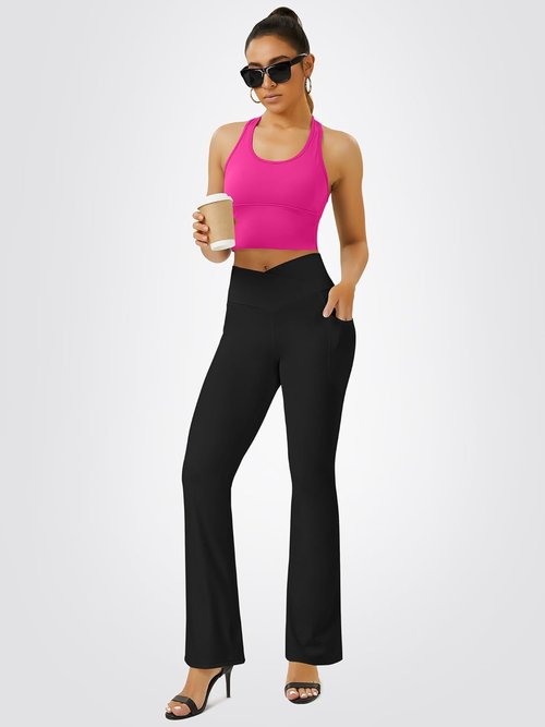 FOHOFO Yoga Pants - High Waisted Bootcut Leggings with Pockets for Women | Flare Design