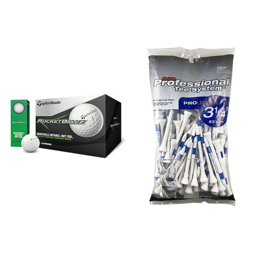 TaylorMade Golf Rocketballz 36 Ball Pack & Pride Professional Tee System 75 Count, White