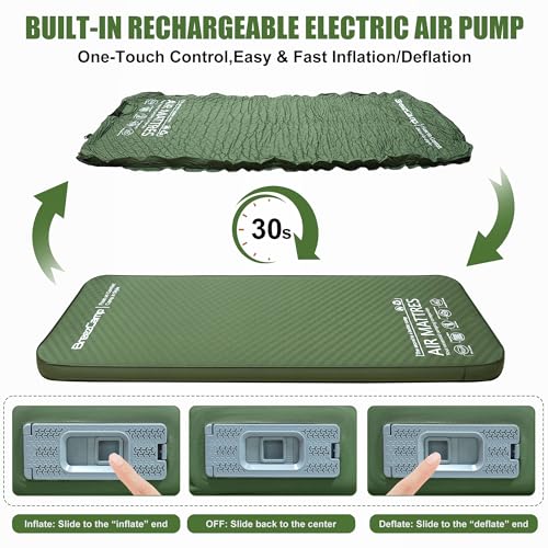 BreezCamp Green Self-Inflating Memory Foam Sleeping Pad with Electric Pump, 4-Inch Thick, All-Season Camping Mattress