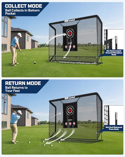 Open Design Practice Net - 10x8FT Golf Hitting Net & Simulator Cage with Dual Mode Training