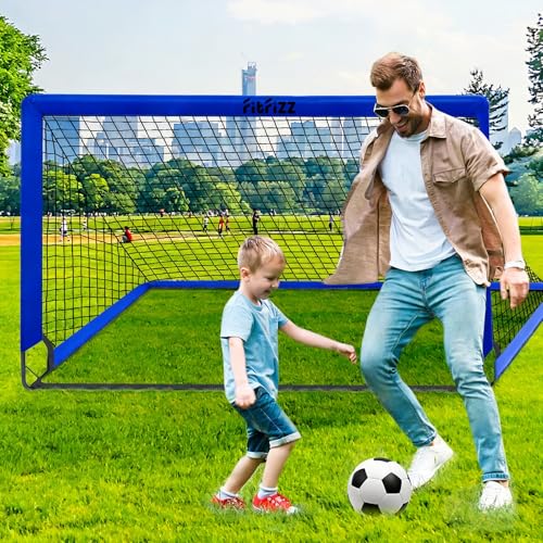 Blue Portable 6x4ft Pop-Up Soccer Goal Set with Ball, Ladder & Cones