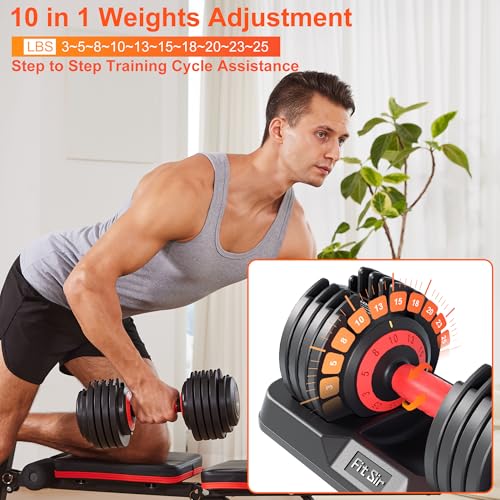 Round 25lb Pair Adjustable Dumbbells Set with Safe Locking & Quick Adjustment