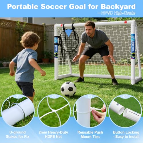 Hokicyos 8x6 Ft Portable Weatherproof Soccer Goal with Target Net, 10 Cones & Carry Bag