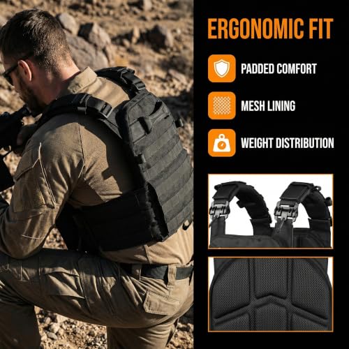 Adjustable Tactical Airsoft Vest with Molle System for Men - Black