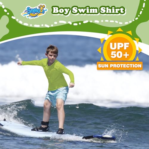 Boys' Long Sleeve UPF 50 Sun Rash Guard for Toddler Kids Water Swimming - Avocado Green 9-10 Years