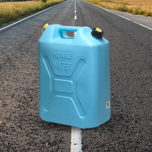 4 Pack Portable Water Jugs - 5 Gallon Food-Grade Plastic Emergency & Camping Container with Reversible Spout - Blue