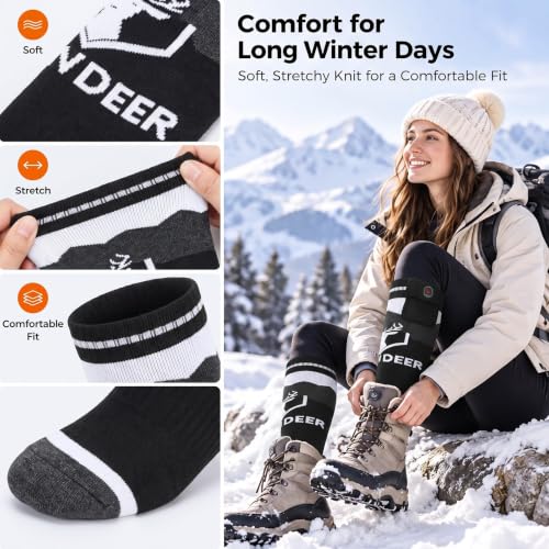 Snow Deer Rechargeable Heated Socks for Men & Women, Black & White, X-Large