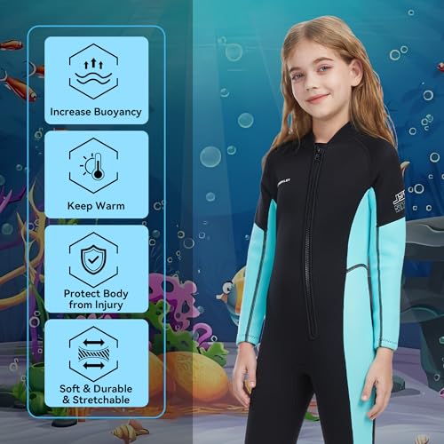 Kids Wetsuit Full Body 3mm Neoprene Surfing & Swimming Suit - Green / 10