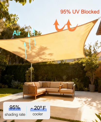 20x20 ft Square Sun Shade Sail - Outdoor Canopy for Patio & Garden, Desert Sand