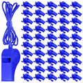 Blue Plastic Sports Whistles Bulk with Lanyard - Loud Referee & Party Sound