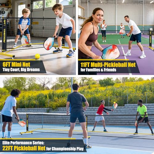 Fostoy Pickleball Set with 3 Nets and 4 Paddles - Yellow Variation