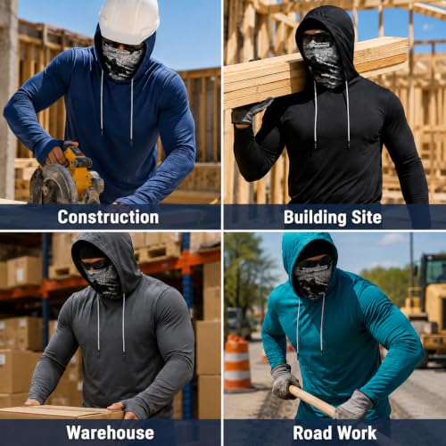 Men's UPF 50+ Sun Shirt with Hood & Face Mask - 5-Pack, Sizes Large, Color Options