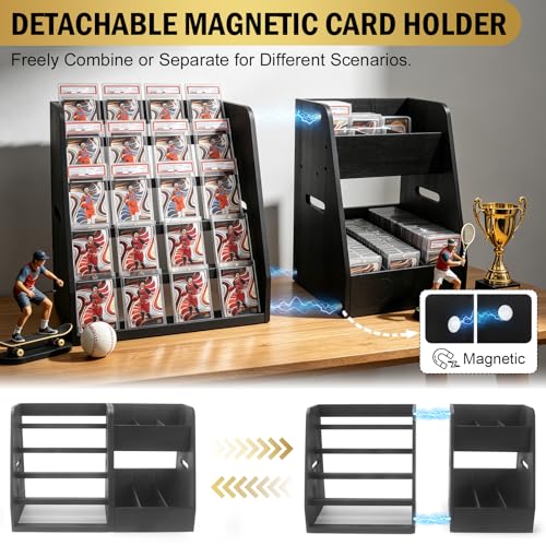 Magnetic Trading Card Display Stand with Storage - Large Black