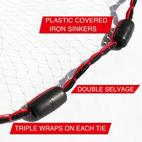 BasicGear 4ft Cast Net with 1/4 Inch Mesh and Protected Weights - Fish Bait Catching