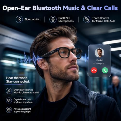 Black AI Smart Glasses with Camera 1080P HD Video Bluetooth Calls