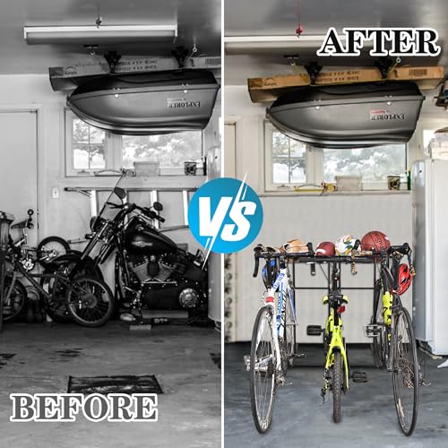 Mythinglogic 3-Bike Garage Storage Rack with Ball Basket & Hooks - Freestanding Bike Organizer