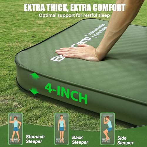 BreezCamp Green Self-Inflating Memory Foam Sleeping Pad with Electric Pump, 4-Inch Thick, All-Season Camping Mattress