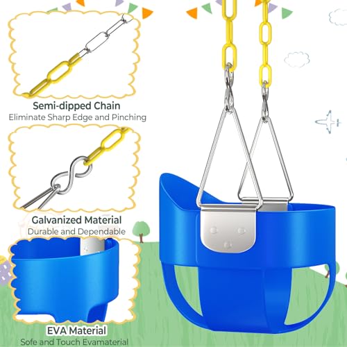 AGPTEK Toddler Swing Seat with Coated Chains - Blue, Full Back Bucket Design