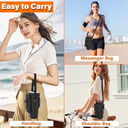 Water Bottle Carrier Bag with Phone Pocket - Black-Style B for 40 oz Tumbler