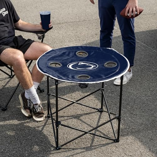 Penn State Nittany Lions Tailgating Round Table with 4 Cup Holders - Portable Steel, 27.6"